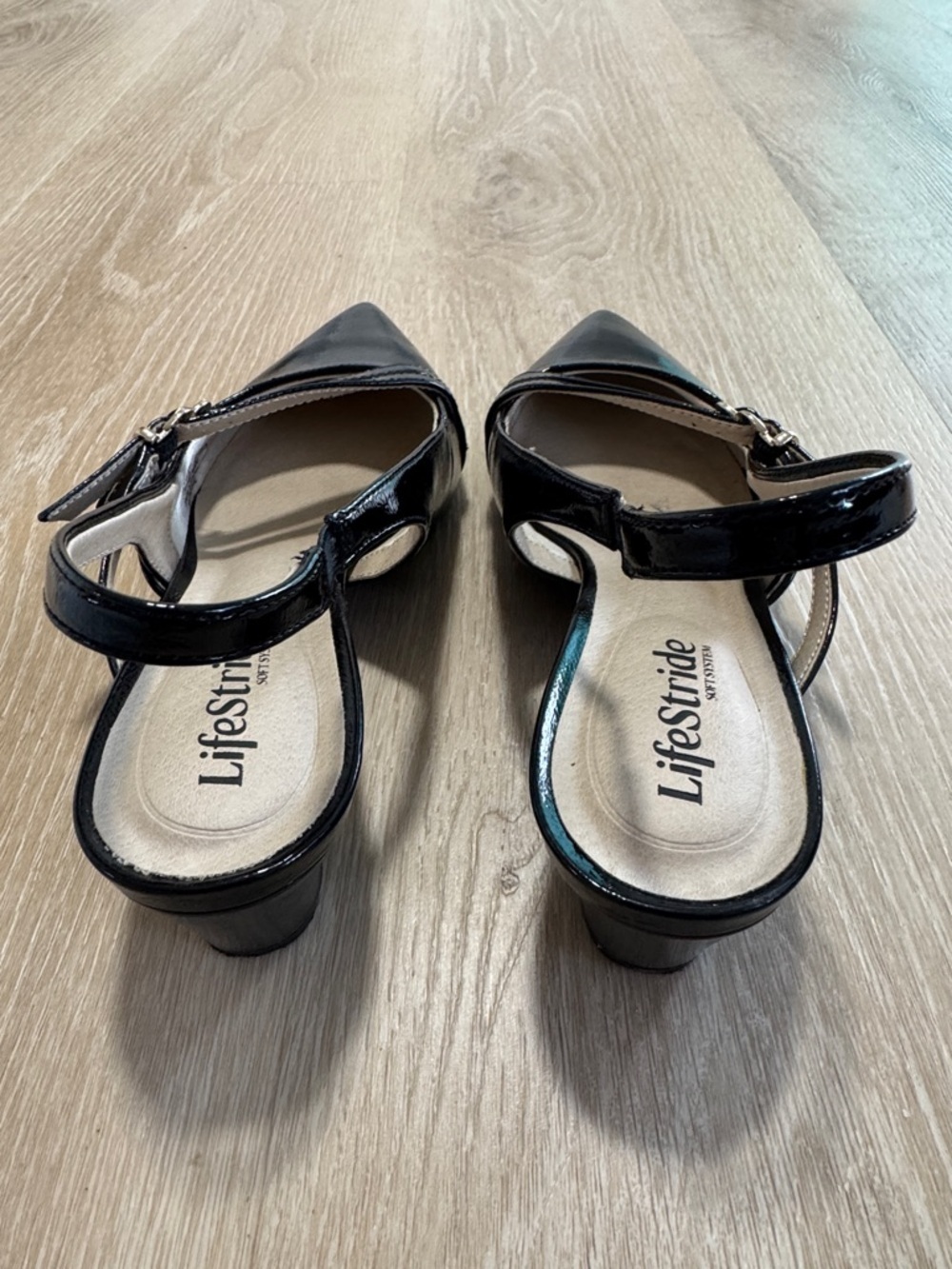 Life Stride Black Patent Pointed Slingback Flats with Double-Strap Detail - Picture 3 of 4